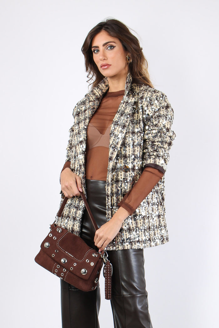 Giacca Doppiopetto Macro Paill Moro/panna-7