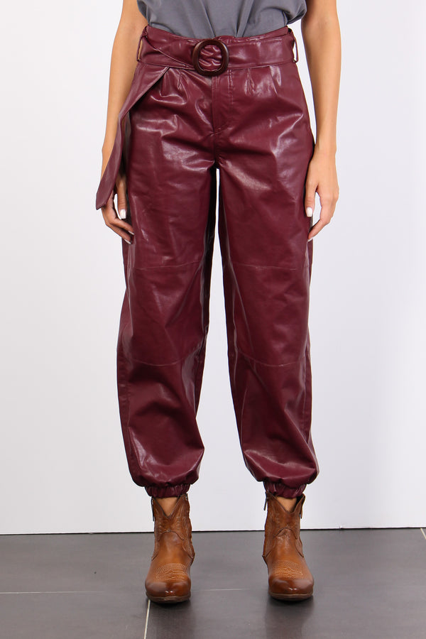 Pantalone Ecopelle Cintura Dark Wine-2