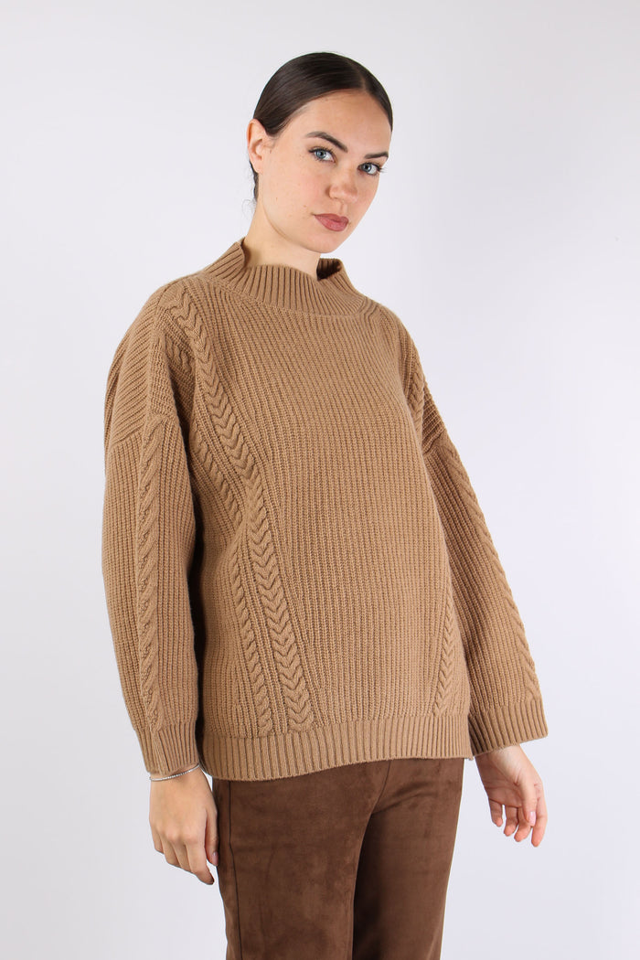 Salita Maglia Over Trecce Cammello-5