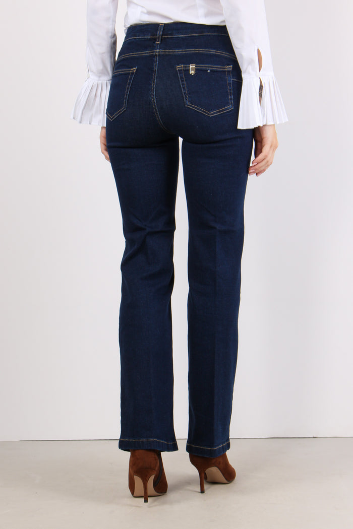 Pantalone Mid Flare Pulito Denim Scuro-5