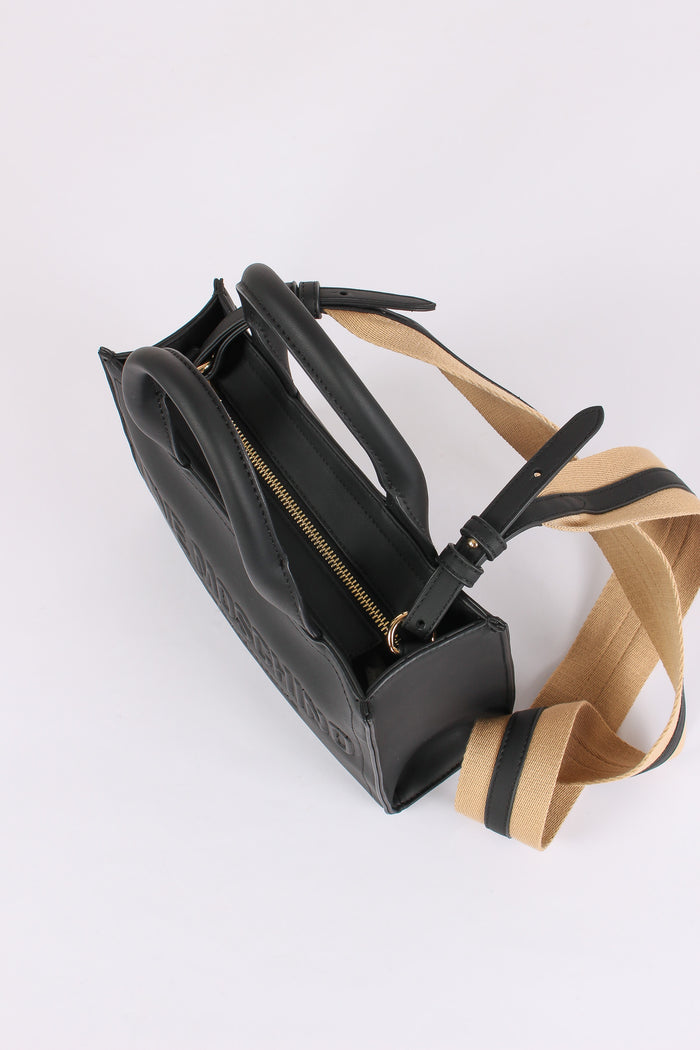Mini Shopping Effetto Denim Nero-5