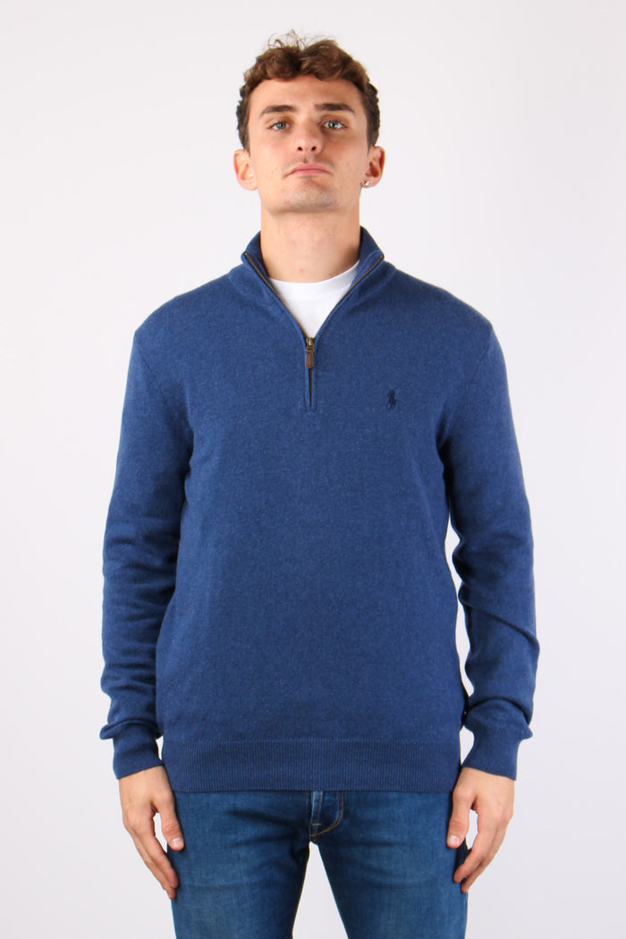 Pullover Mezza Zip Lana Rustic Navy