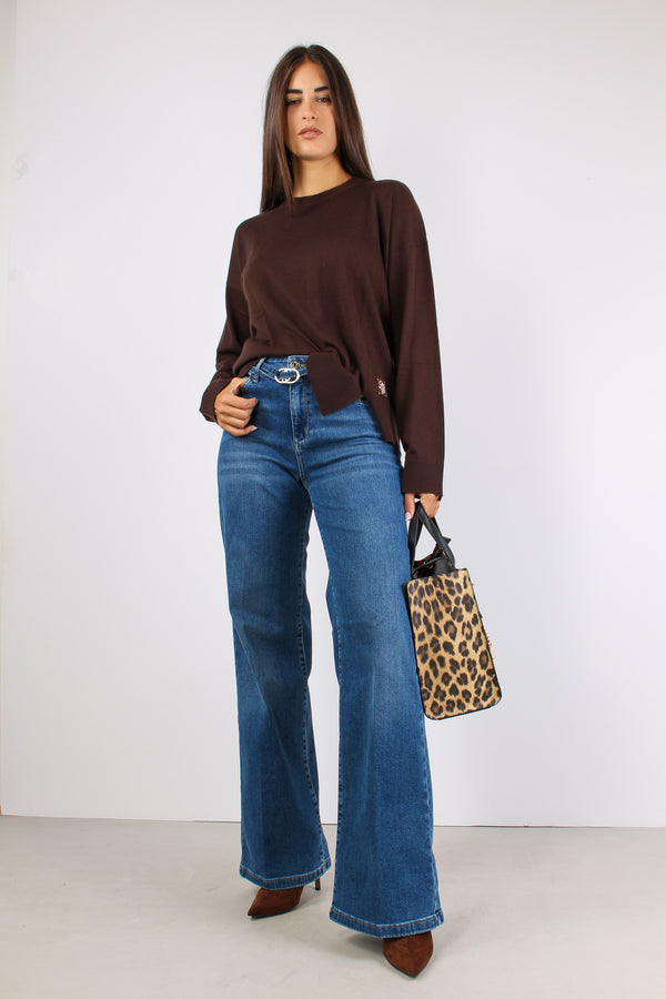 Denim Flare Cintura Denim Medio