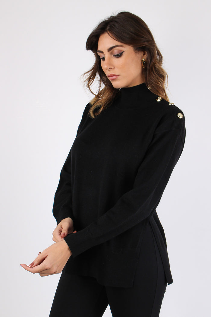 Collo Alto Viscosa Bottoni Oro Nero-5