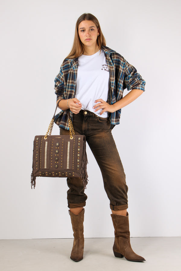 Camicia Quadri Stondata Turchese/moro