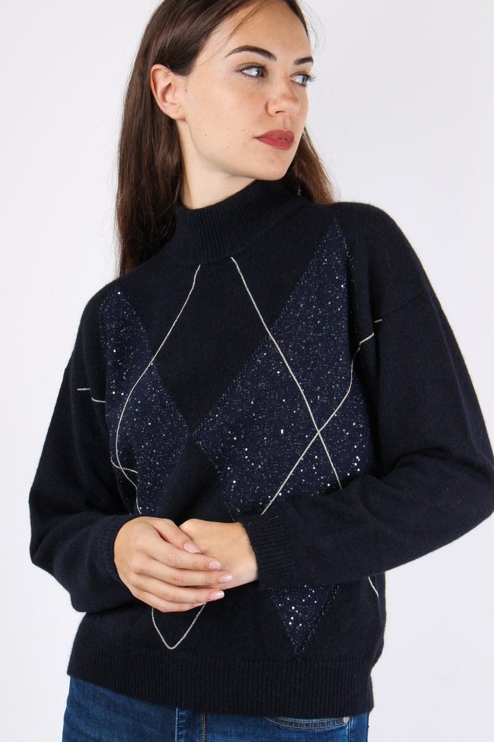 Maglia Collo Alto Rombi Blu-3