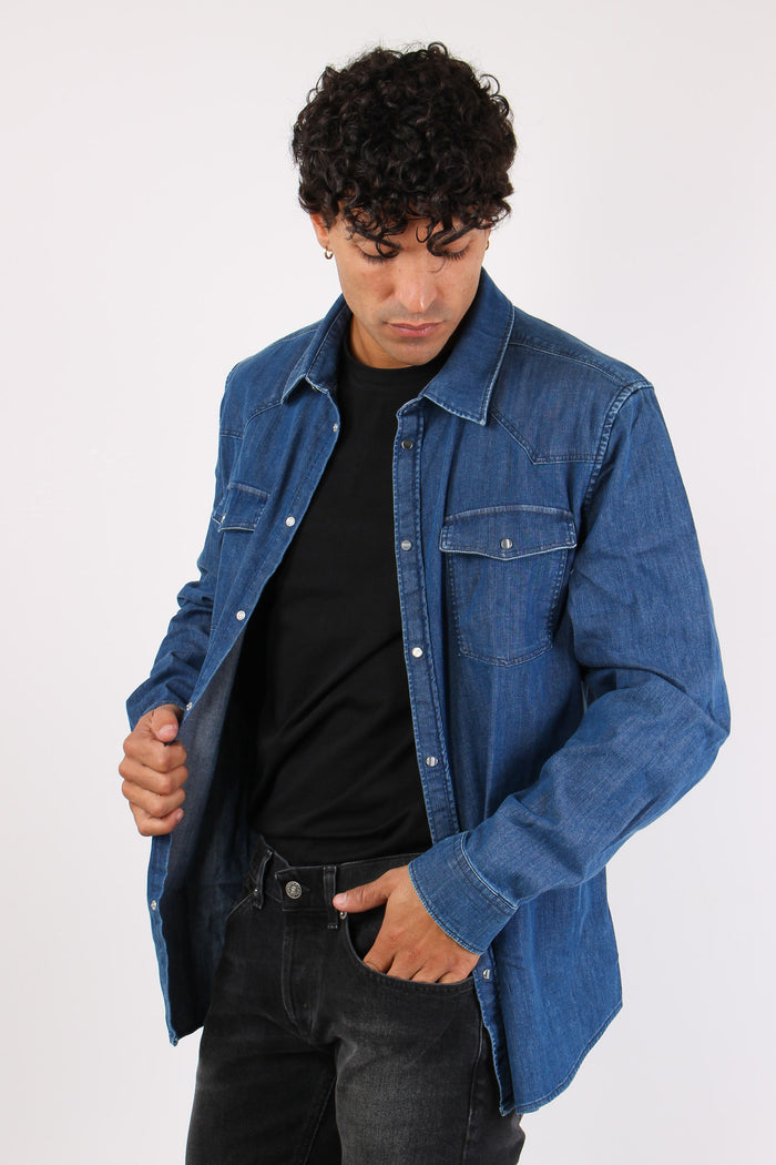 Camicia Denim Slim Denim Scuro-3