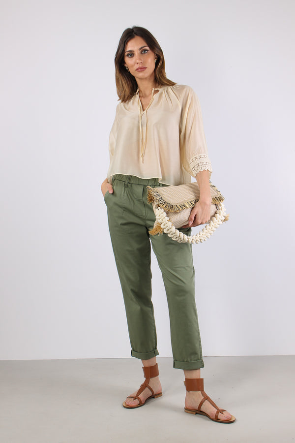 Camicia Mussola Macrame Manica Ecru