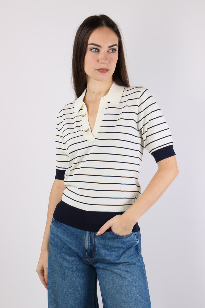 Polo Manica Corta  Riga White/blue-2