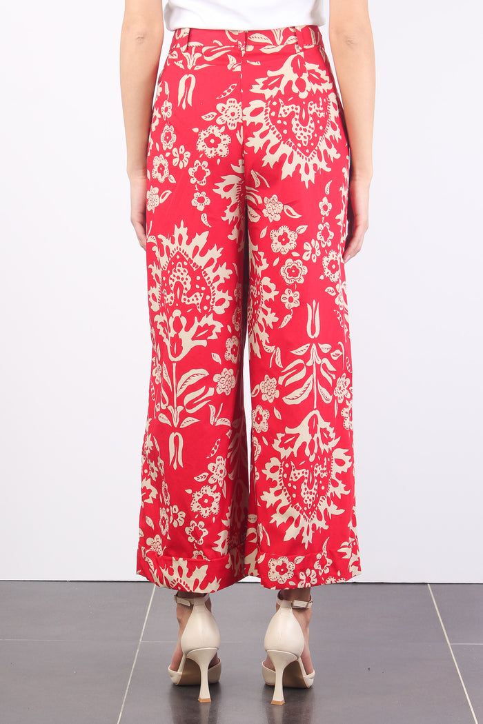 Pantalone Cropped Stampa Fiori Red Oriental-4