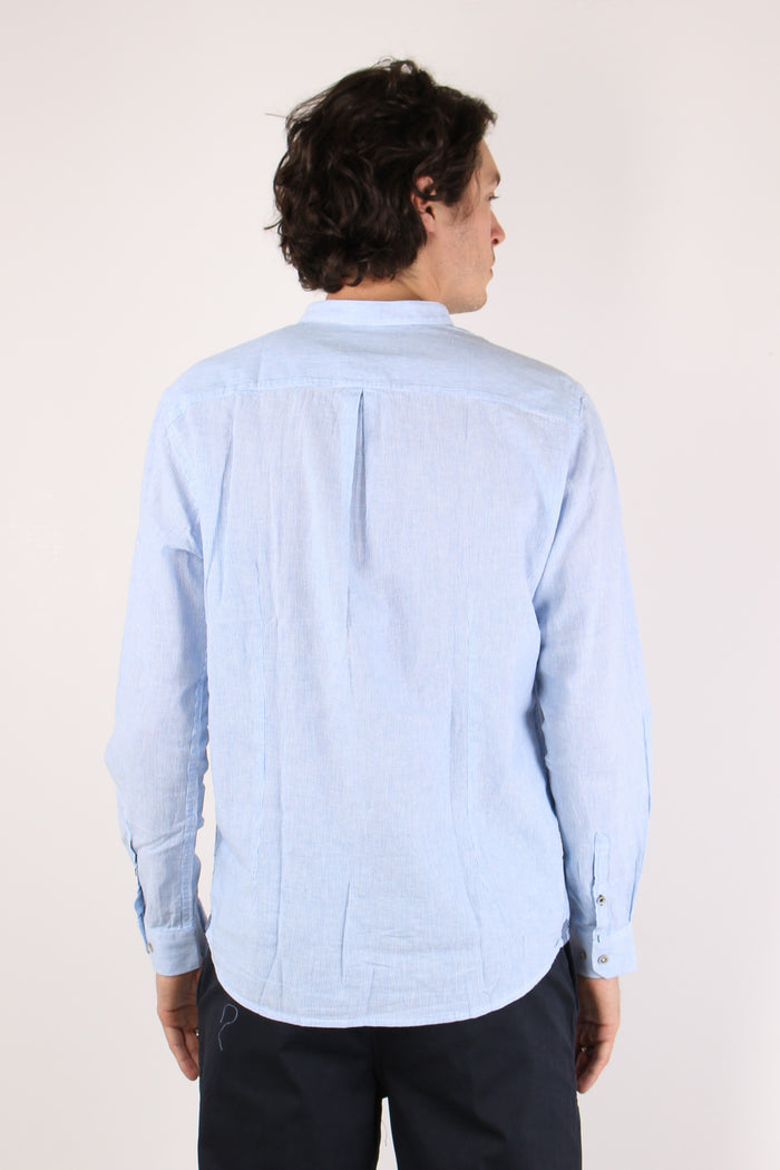 Camicia Lino Microriga Celeste-5