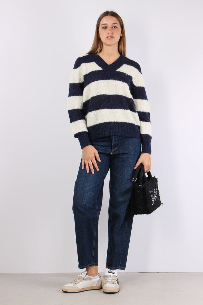 Maglia Scollo V Riga Bianco/navy-8