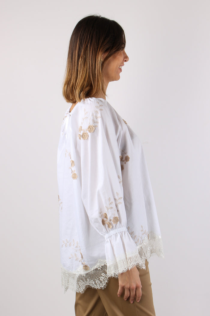 Blusa Scollo Barca Ricamo Fior Bianco-8