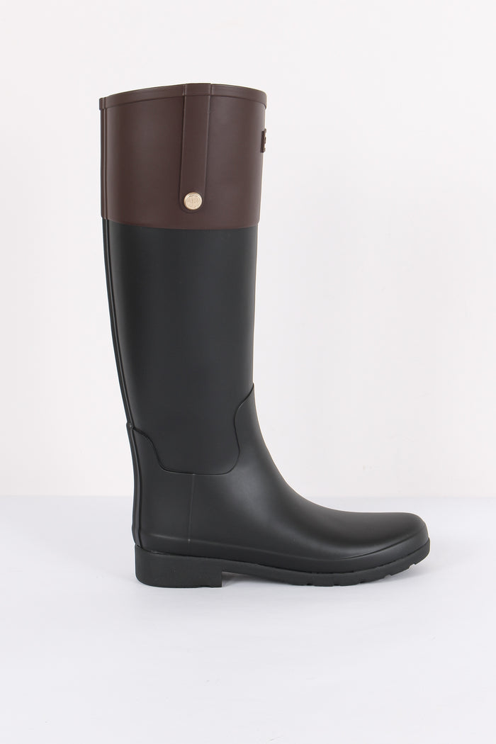 Refined Gold Trim Riding Boot Black/brown