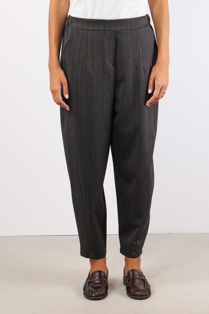 Pantalone Carrot Gessato Grigio/ruggine-2