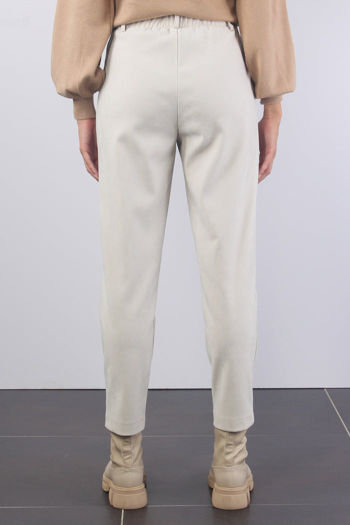 Pantalone Tessuto Diagonale Panna-3