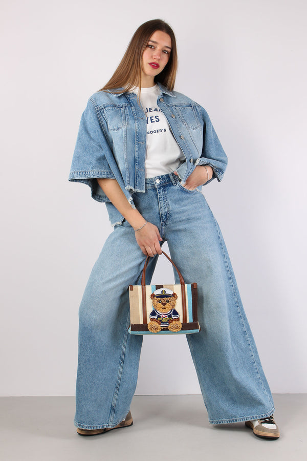 Denim Maxi Palazzo Vita Alta Denim Chiaro