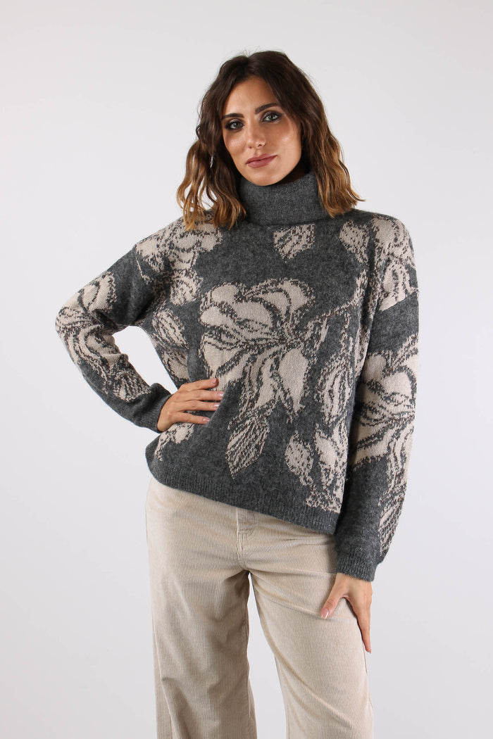 Maglia Collo Alto Alpaca Grigio/beige