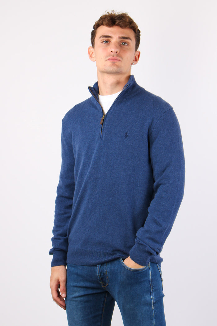 Pullover Mezza Zip Lana Rustic Navy-5