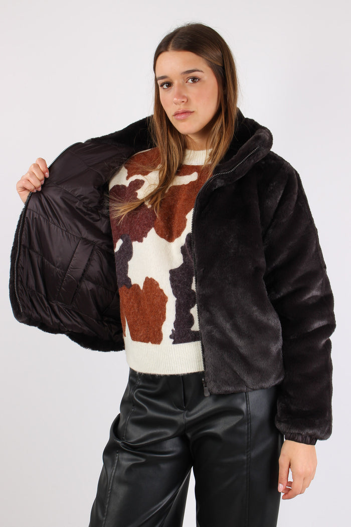 Jeon Giubbotto Ecopelliccia Re Brown Black-4