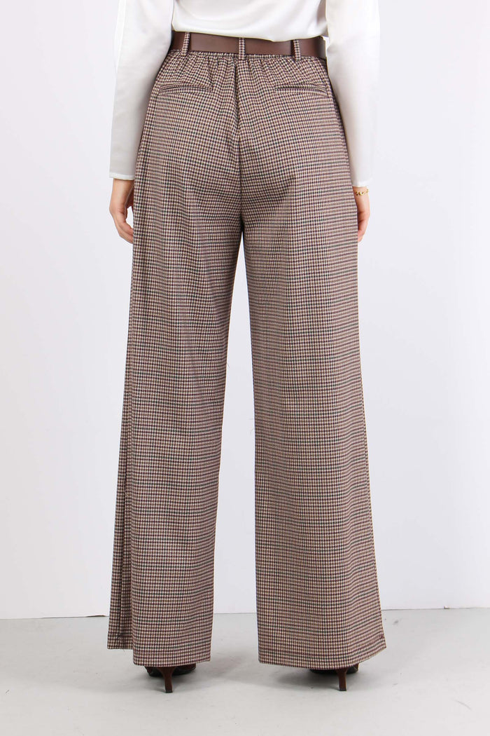 Pantalone Palazzo Check Cintur Bordeuax/cammello-4