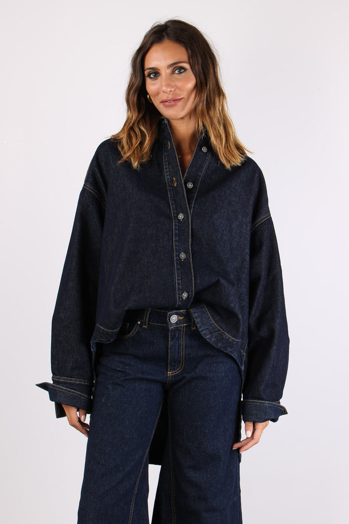 Cassandra Camicia Over Denim Denim Scuro-2