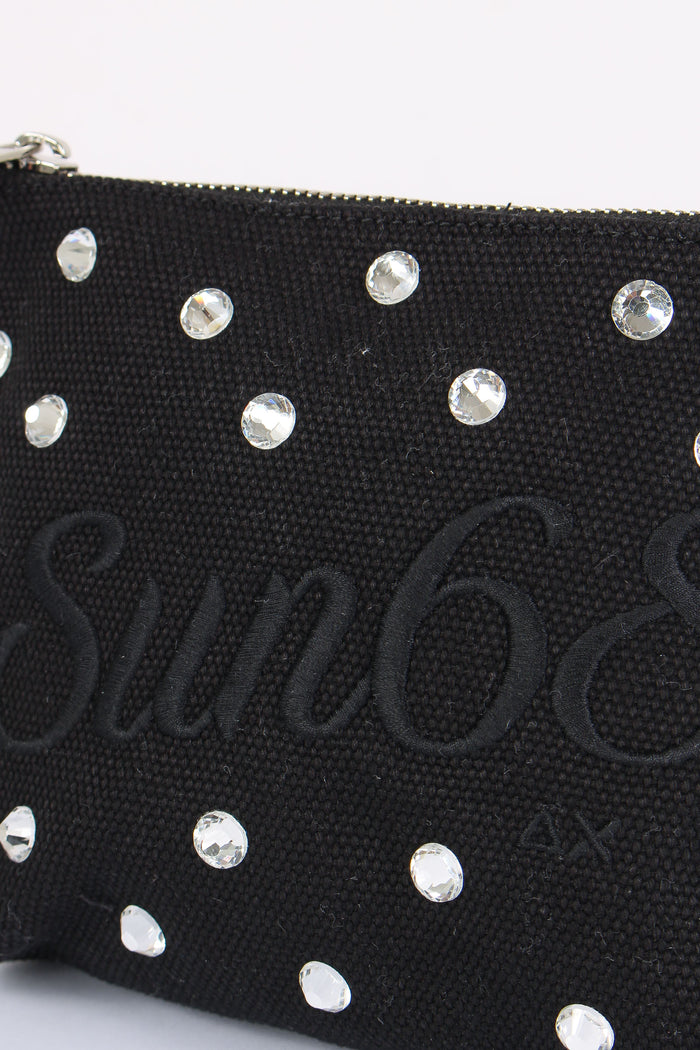 Mini Pochette Canvas Strass Nero-5