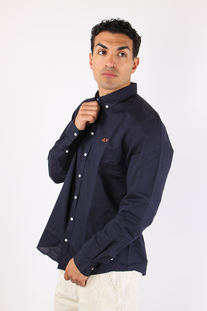 Camicia Basica Lino Navy Blue-6