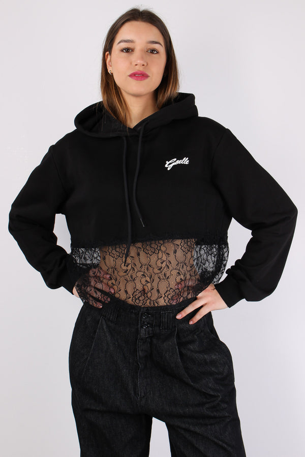 Felpa Cropped Fondo Pizzo Nero-2
