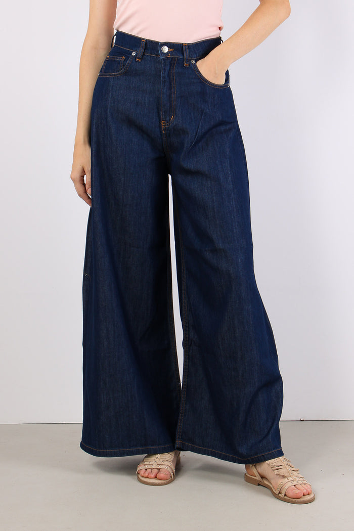 Pantalone Palazzo Cotone Lyonc Denim Scuro-2