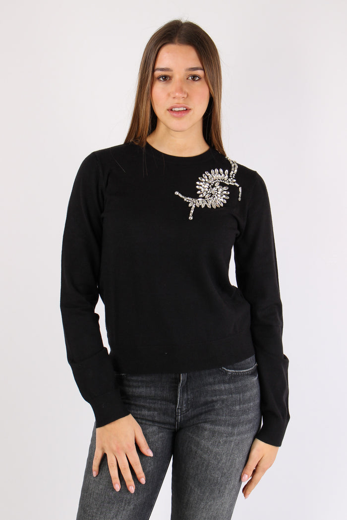 Cretas Maglia Giroccollo Appli Black-3