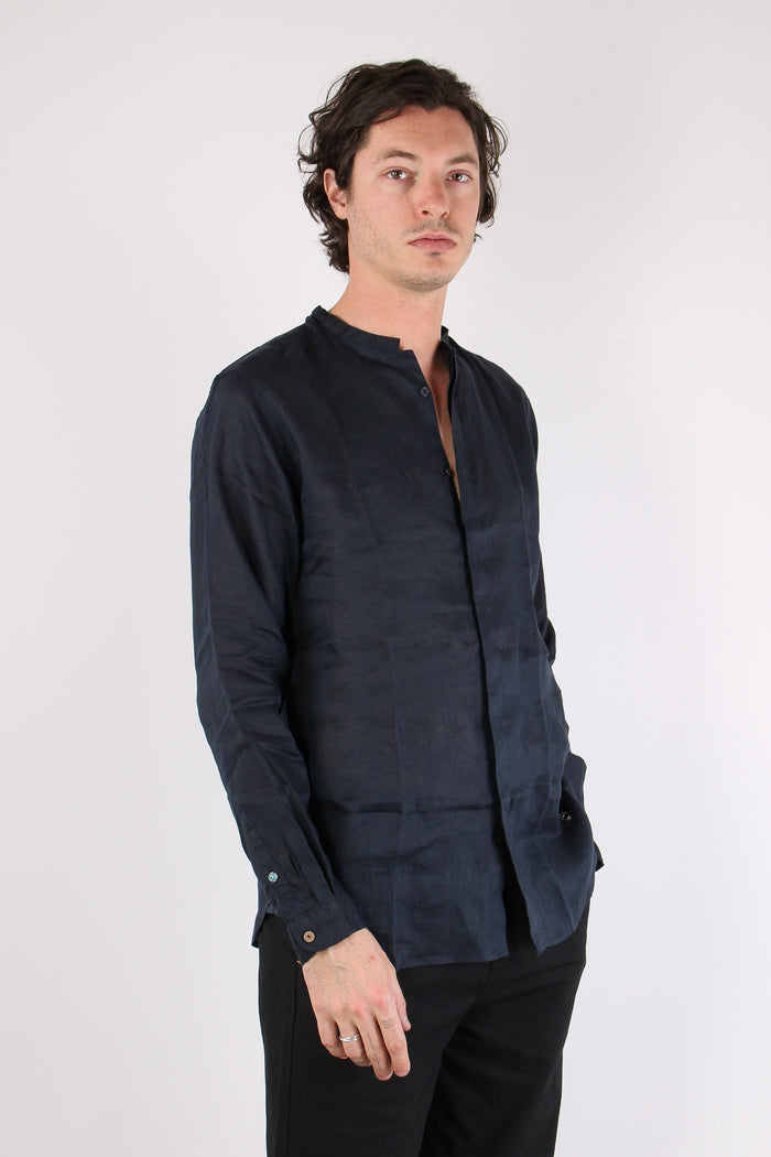 Camicia Coreana Lino Blu-6