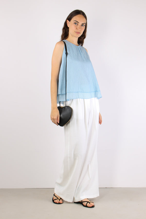 Top Doppiato Riga Viscosa Azzurro/nero