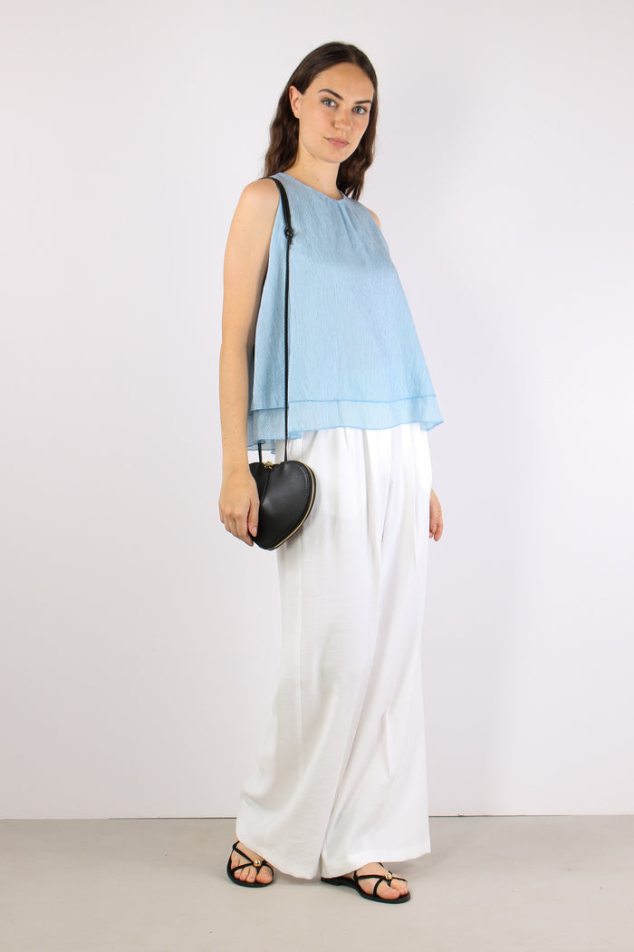 Top Doppiato Riga Viscosa Azzurro/nero