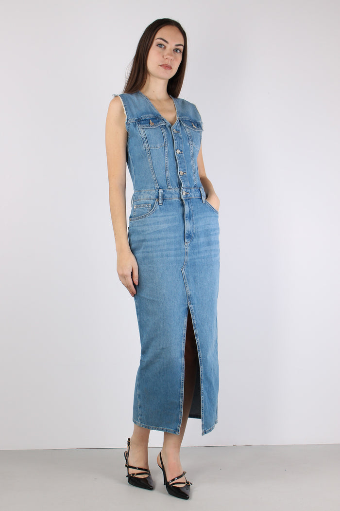 Abito Jeans Smanicato Spacco Denim Medio-9
