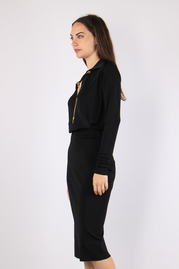 Abito Maglia Scollo Zip Nero-8