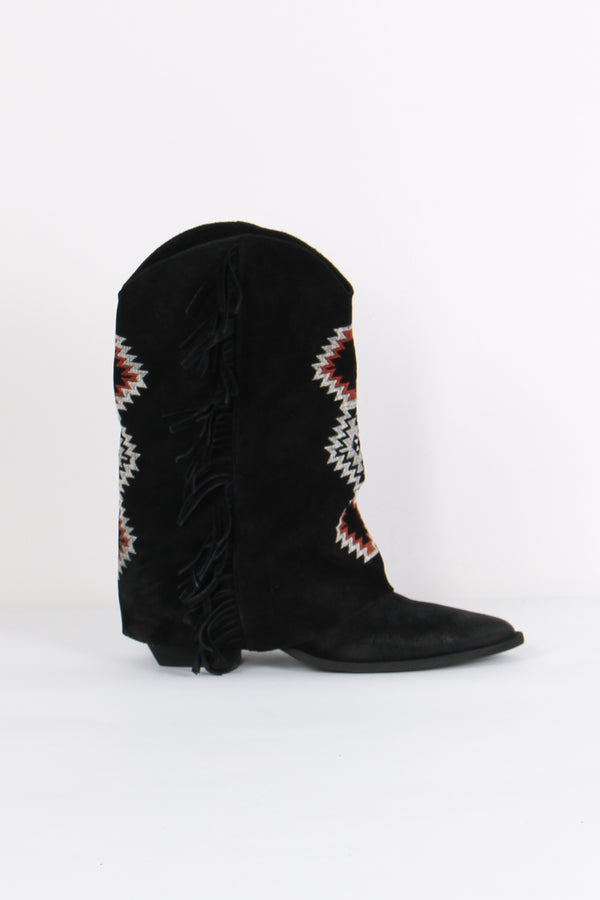 Texano Camoscio Ricami Nero