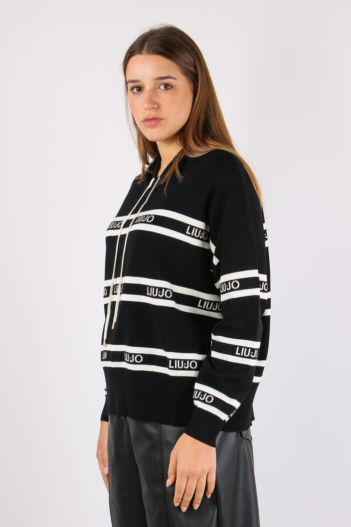 Maglia Cappuccio Riga Nero/bianco-6