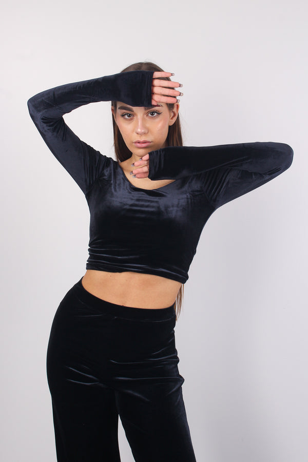 Sophie Maglia Cropped Vellut Nero-2