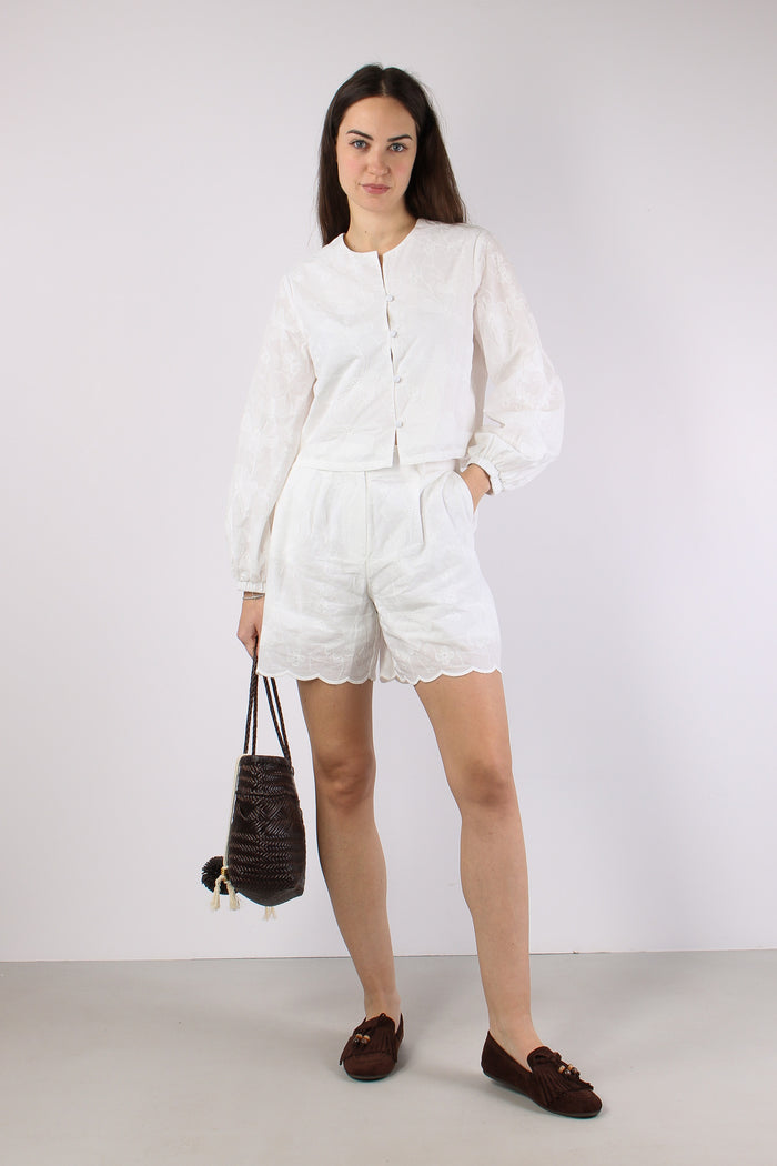Camicia Corta Ricami Bianco