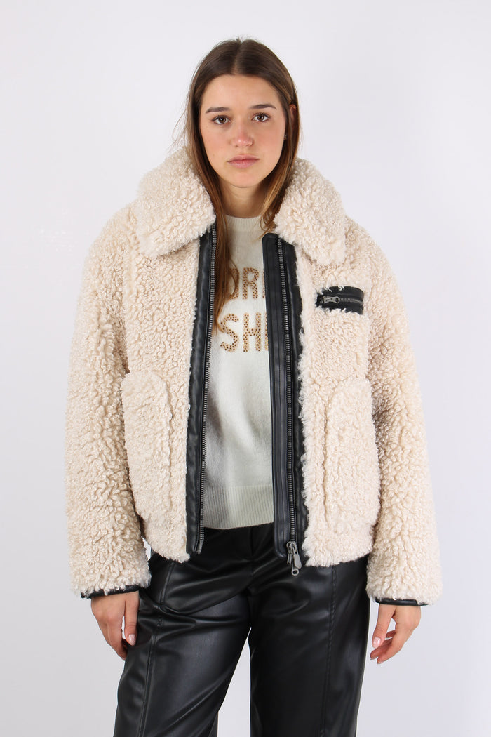 Hester Giubbotto Teddy Zip Eco Beige-4