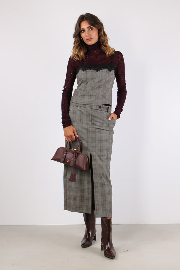 Galega Gonna Lunga Misto Lana Beige/bordeaux