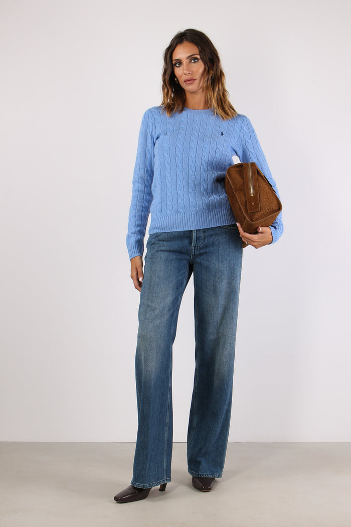 Maglia Girocollo Trecce Misto Lana Litchfiel Blue