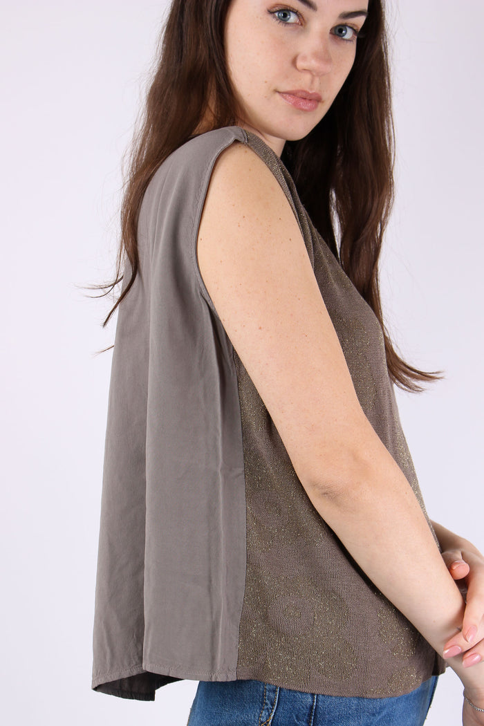 Top Smanicato Ricami Lurex Tortora-7