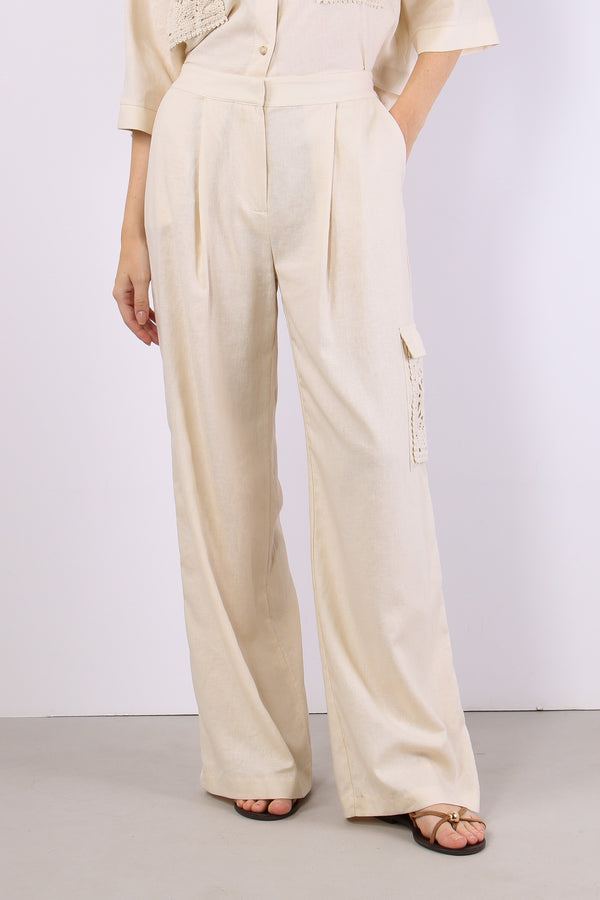 Pantalone Tasconato Macrame Beige-2