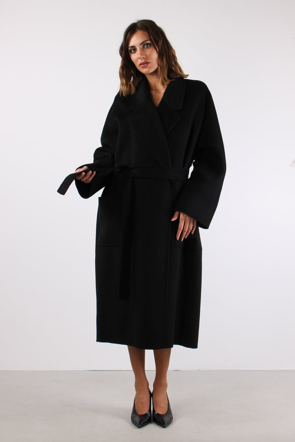 Cappotto Lungo Cintura Nero-2