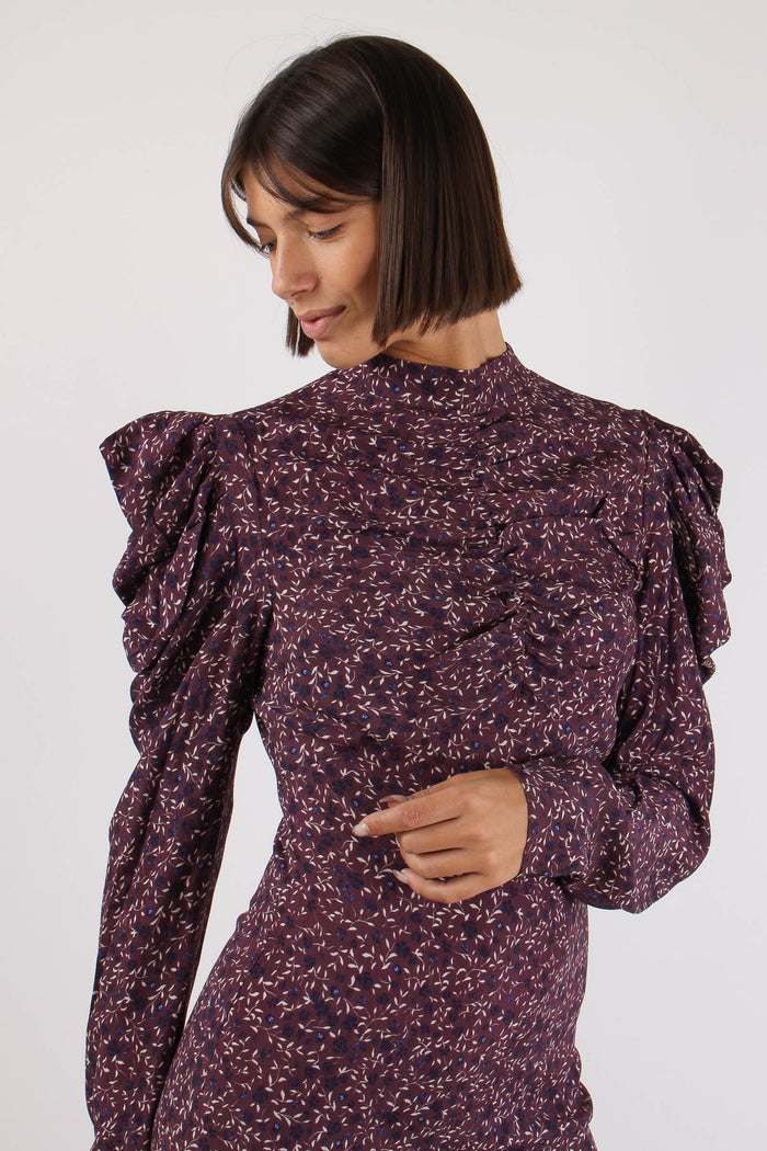 Abito Fantasia Arriccio Spalle Bordeaux-8