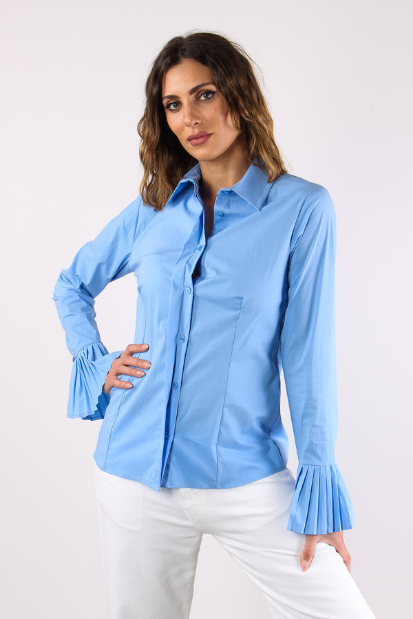Camicia Manica Plisse Azzurro-2