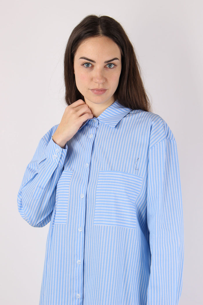 Camicia Cotone Riga Bianco/azzurro-4