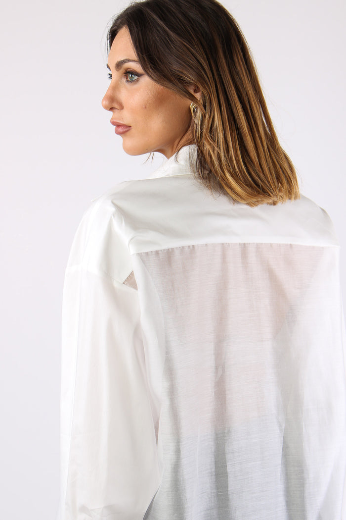 Camicia Bimateriale Bianco-8